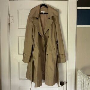 New York & Company tan military trench coat tie belt m